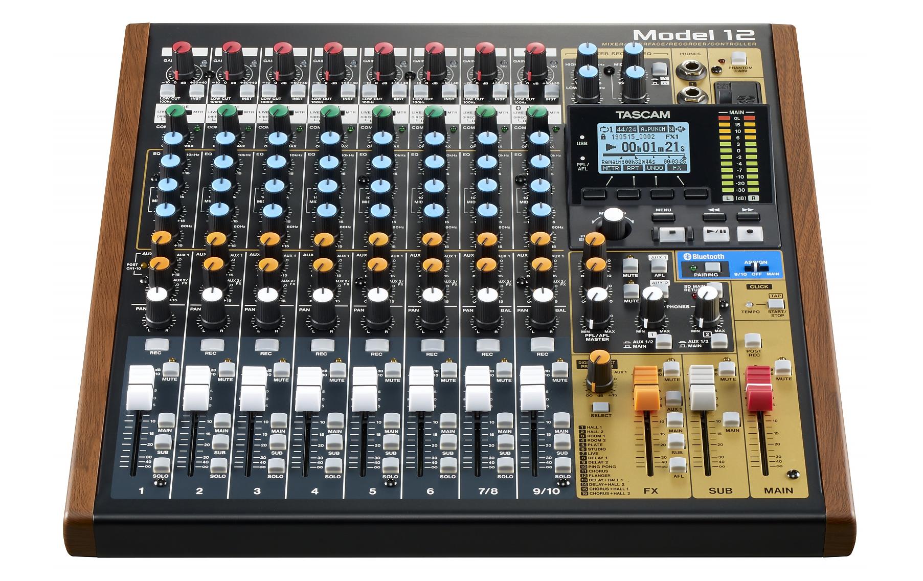 Mischpult Model 12<br>10-Kanal-Mischpult mit eingebautem 12-Spur-Recorder und USB-Audiointerface