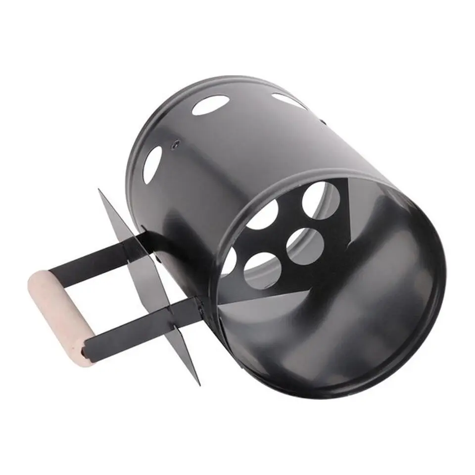 Elite BBQ briketten/houtskool starter - metaal - houten handvat - 27 cm