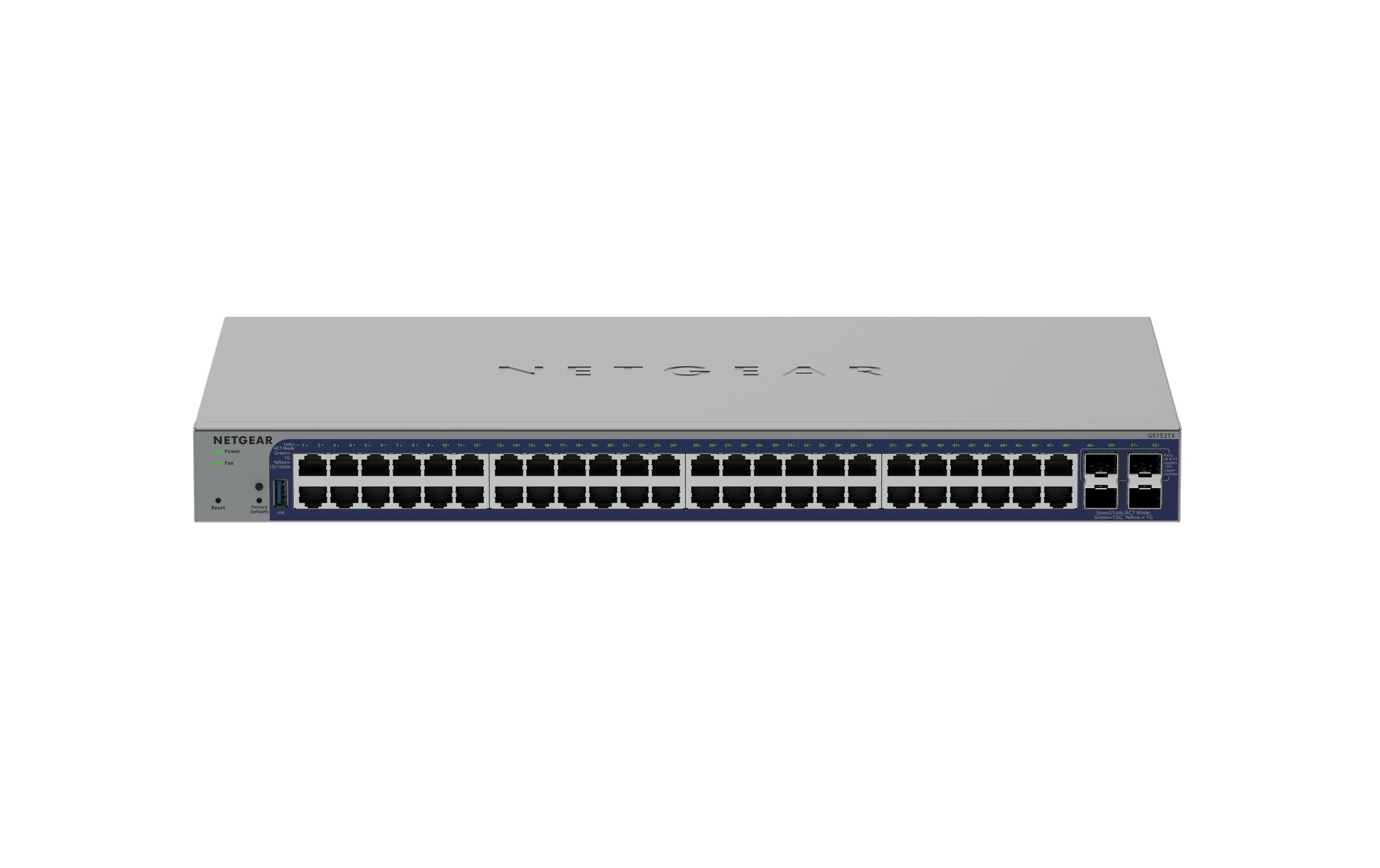 SFP+ Switch GS752TX 52 Port<br>48 Port Gigabit Smart Switch, nicht-PoE, mit 4 dedizierten 10G SFP+ Ports