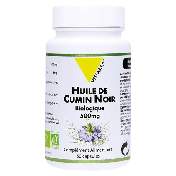 Óleo de Cominho Preto Orgânico Vit'all+ 500mg 60 cápsulas