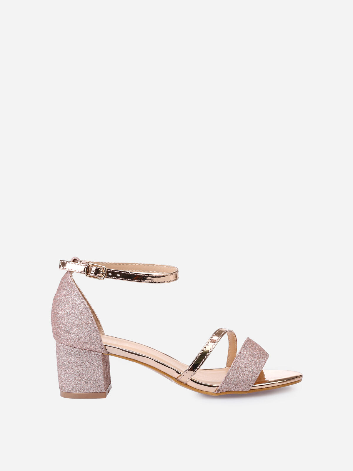 Sandales doré rose à brides vernies et pailletées Doré rose- Doré rose
