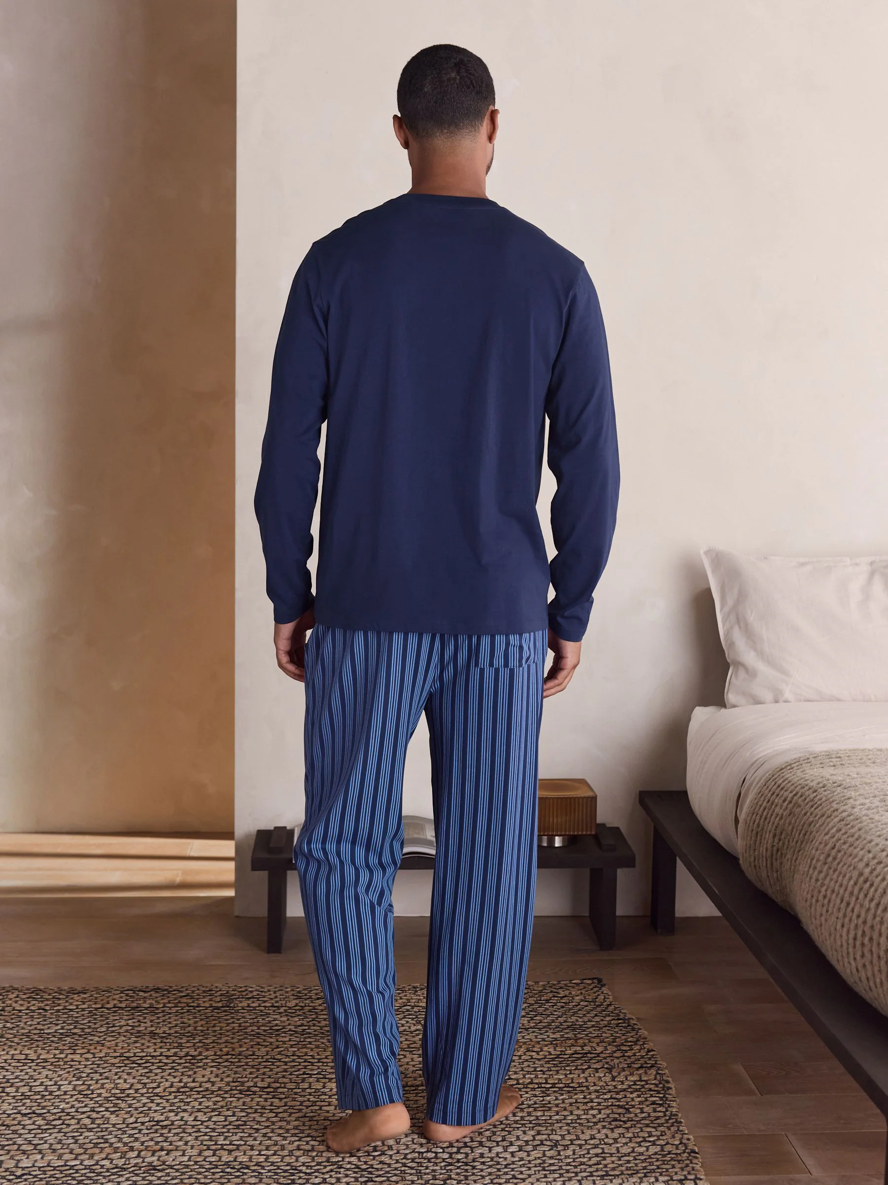 Donkerblauw - Long Sleeve Stripe Jersey Pyjamas Set