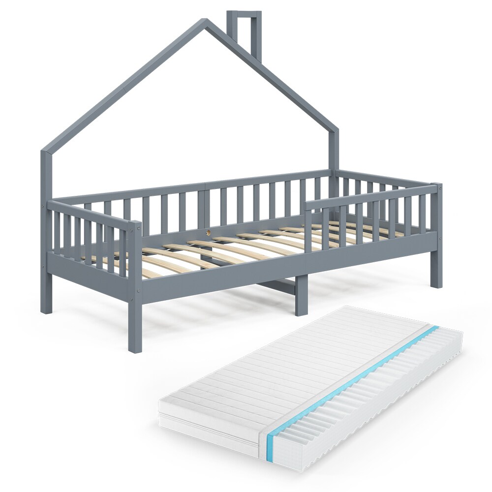 VitaliSpa Hausbett Kinderbett Spielbett Noemi 90x200cm Anthrazit inkl. Matratze