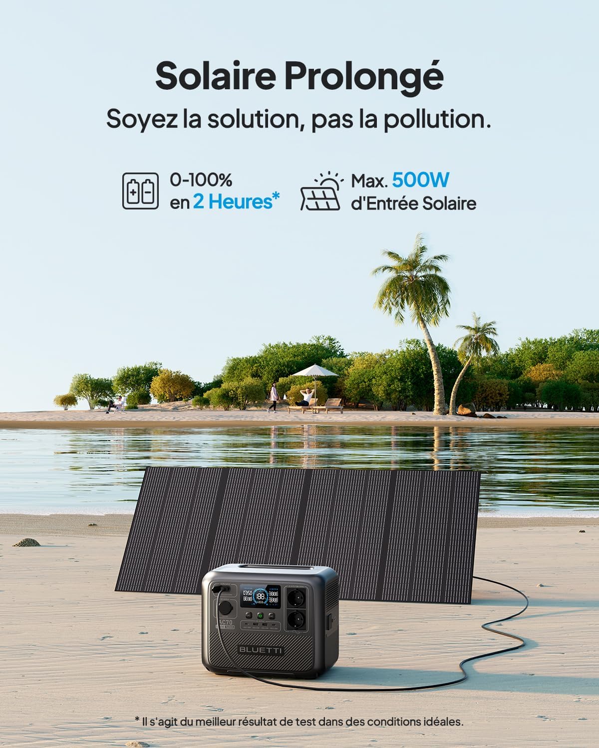 BLUETTI AC70 Station Électrique Portable, Batterie LiFePO4 768Wh avec 2 Prises CA 1000W (Power Lifting 2000W), Port USB Type-C de 100W, Générateur Solaire pour Camping-car, Domestique, Balcon