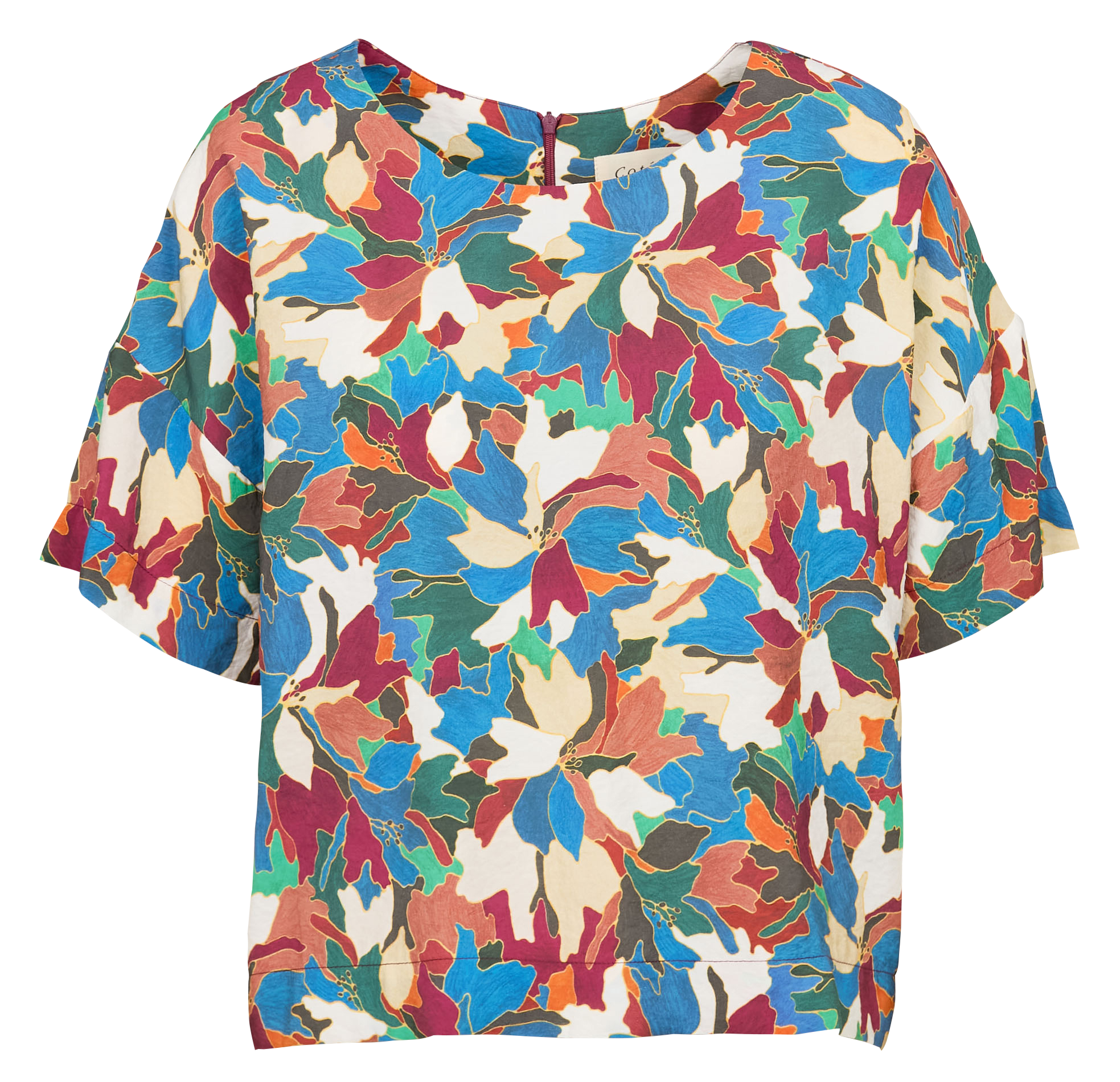 BLOOM - Blouse col rond droit imprimée | Bleu