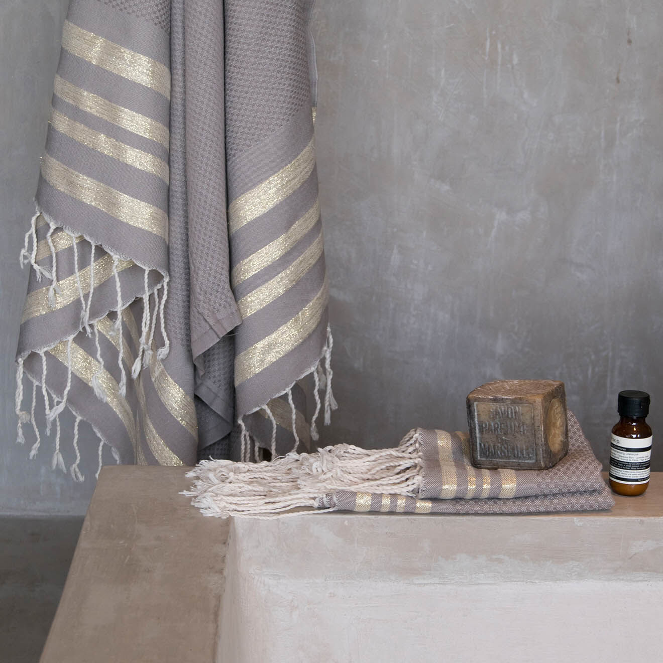 Febronie Set de salle de bain Lurex Hamptons taupe clair/doré - 3 pièces