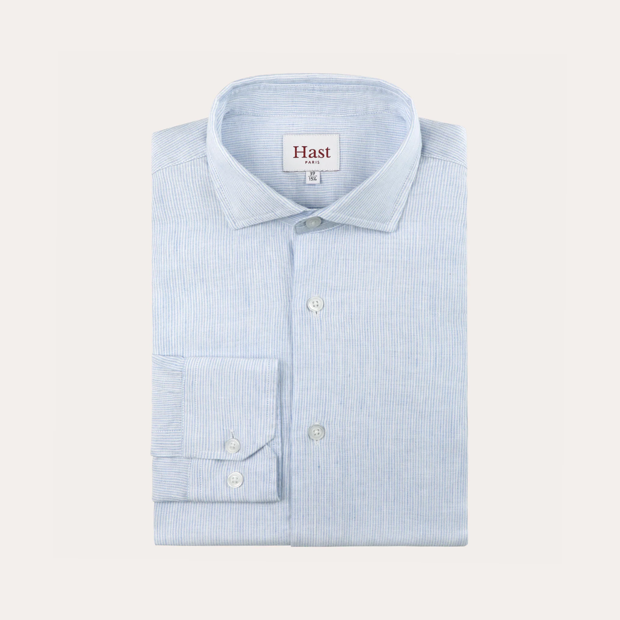 Blue micro-striped cotton and linen shirt