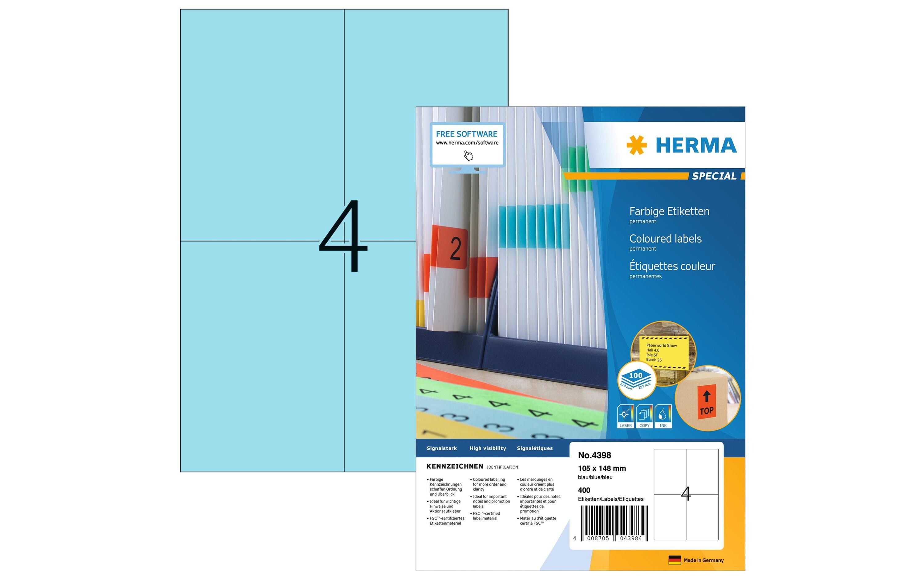 Universal-Etiketten 105 x 148 mm Blau, 400 EtikettenFarbige Etiketten