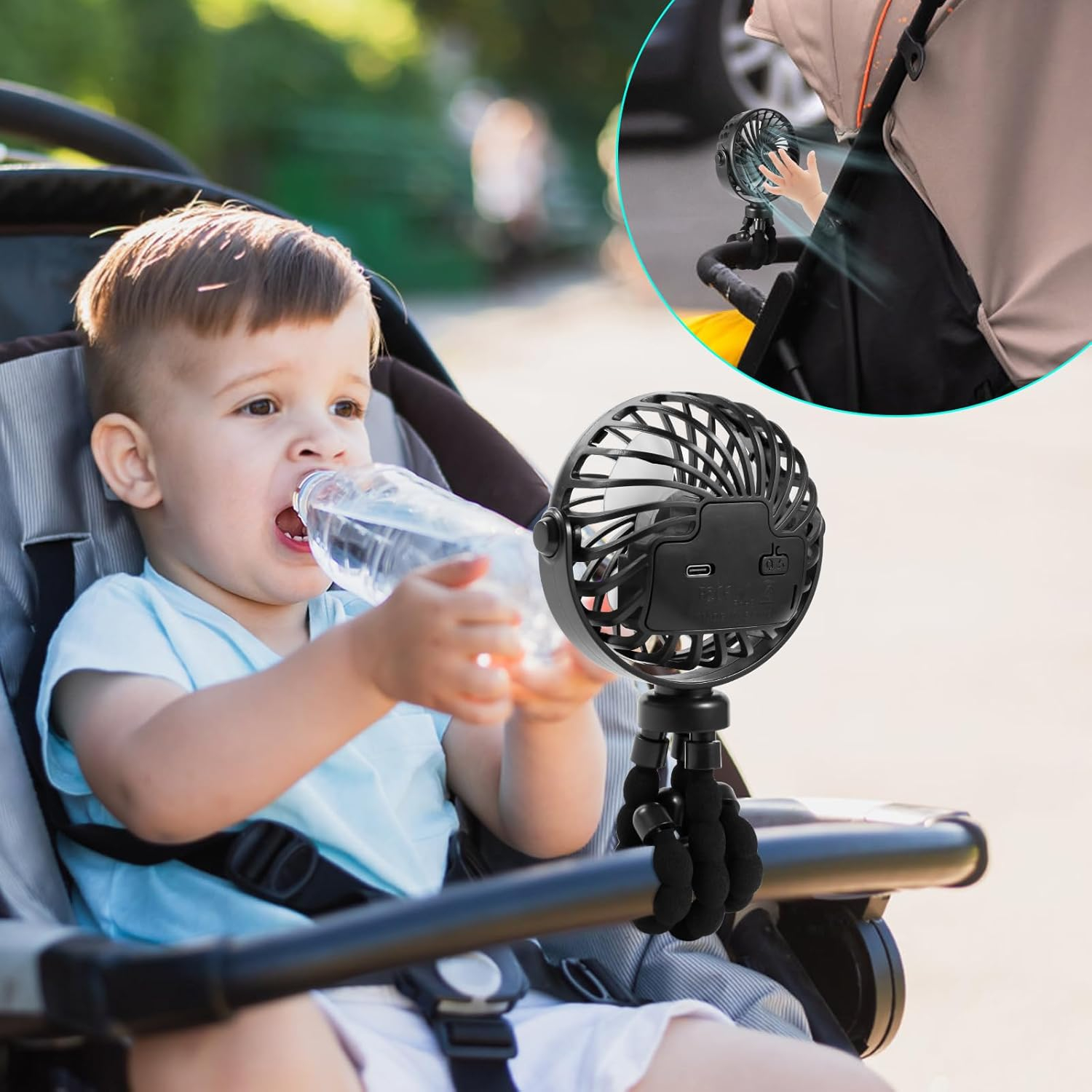 (500mAh) USB Ventilator Wiederaufladbarer LED Lüfter mit Octopus Tripod Standfuss / 3 Geschwindigkeitsstufen - Schwarz