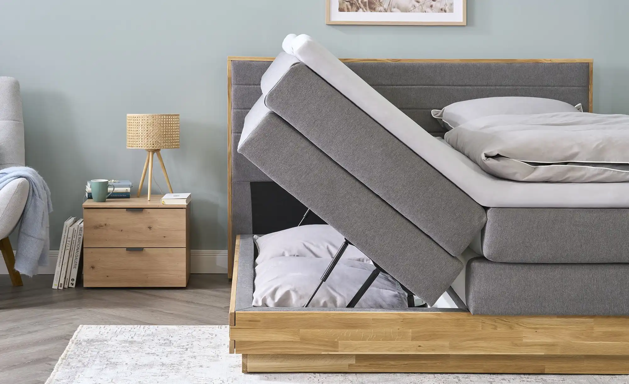 uno Massivholz-Boxspringbett mit Bettkasten Morgan