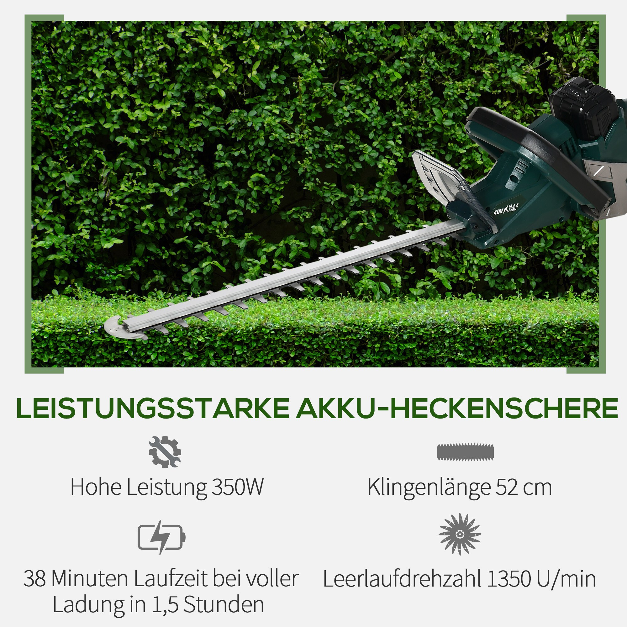 DURHAND Elektro Heckenschere mit drehbarem Griff grün 110L x 20B x 20H cm