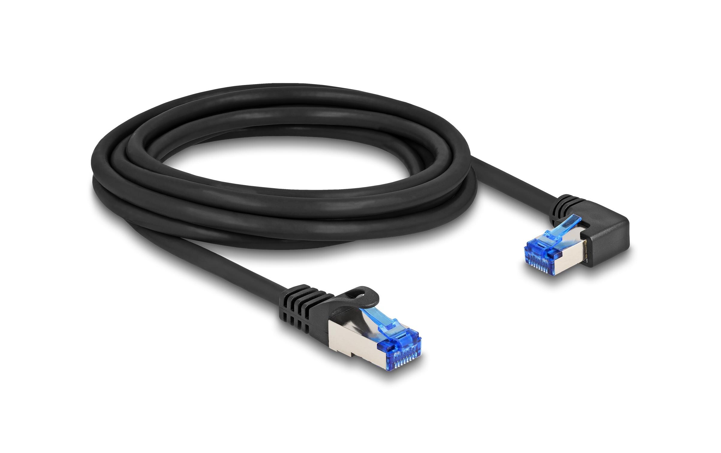 Patchkabel rechts gewinkelt Cat 6A, S/FTP, 3 m, SchwarzDelock RJ45 Netzwerkkabel Cat.6A S/FTP gerade / rechts gewinkelt 3 m schwarz
