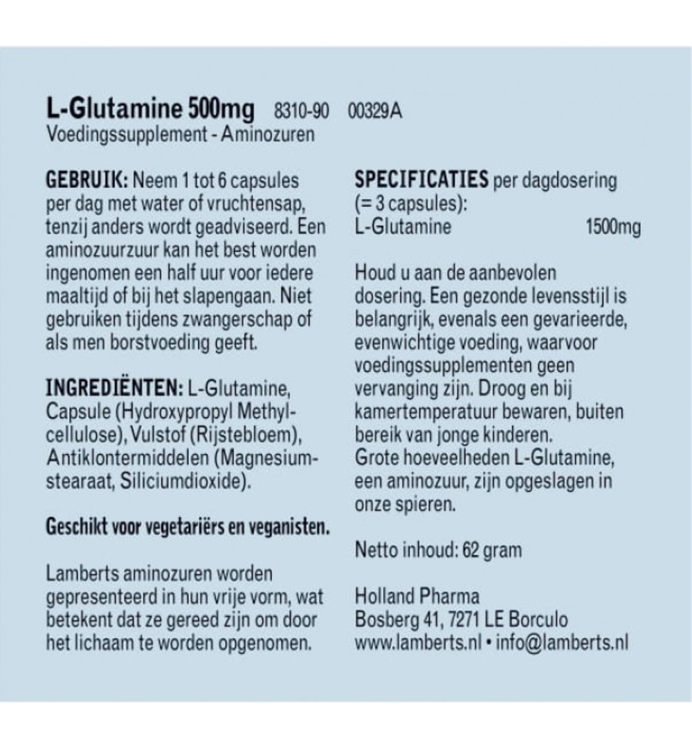 Lamberts L-Glutamine 500mg (90 vega capsules)