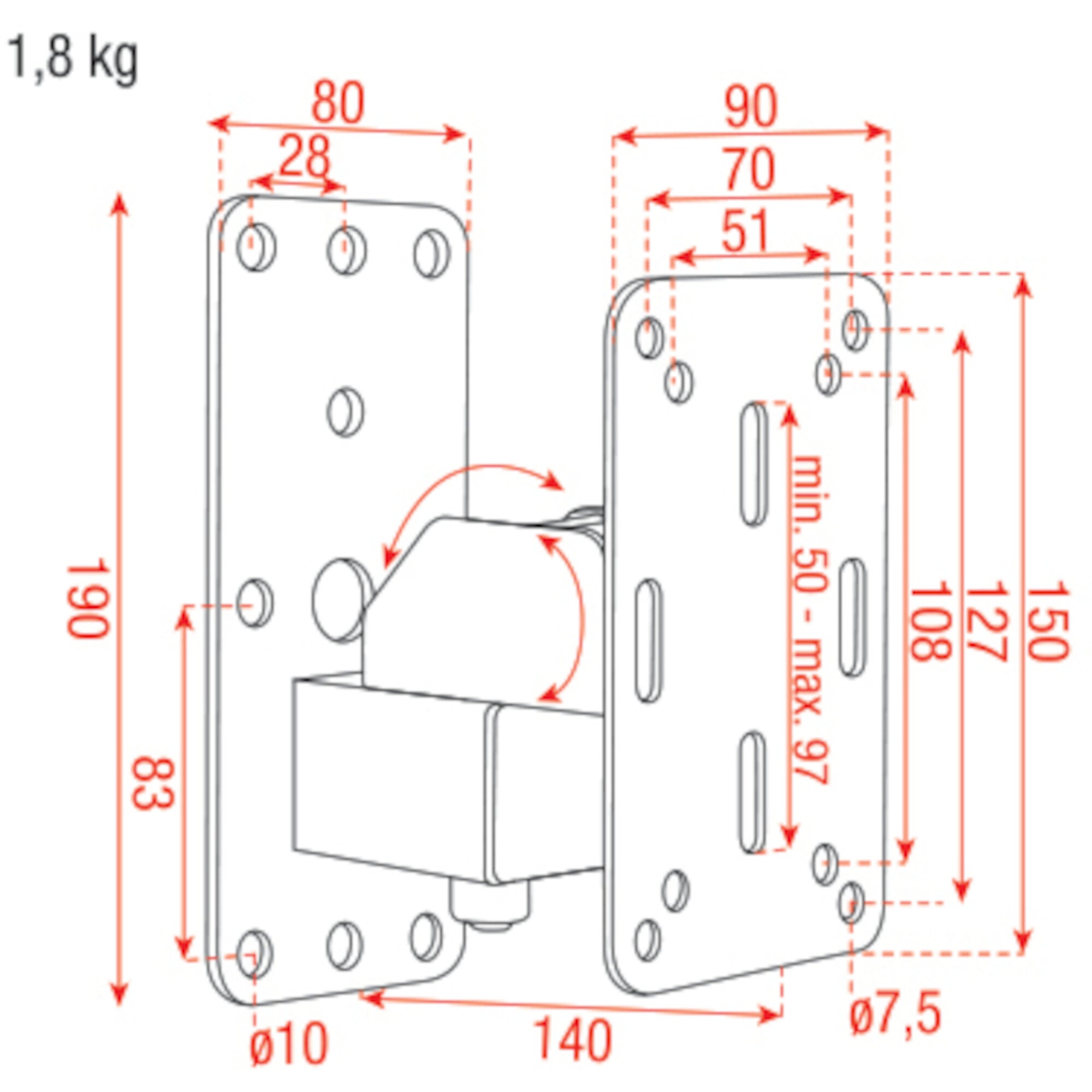 Showgear Compact Wall Bracket muurbeugel voor installatieluidsprekers