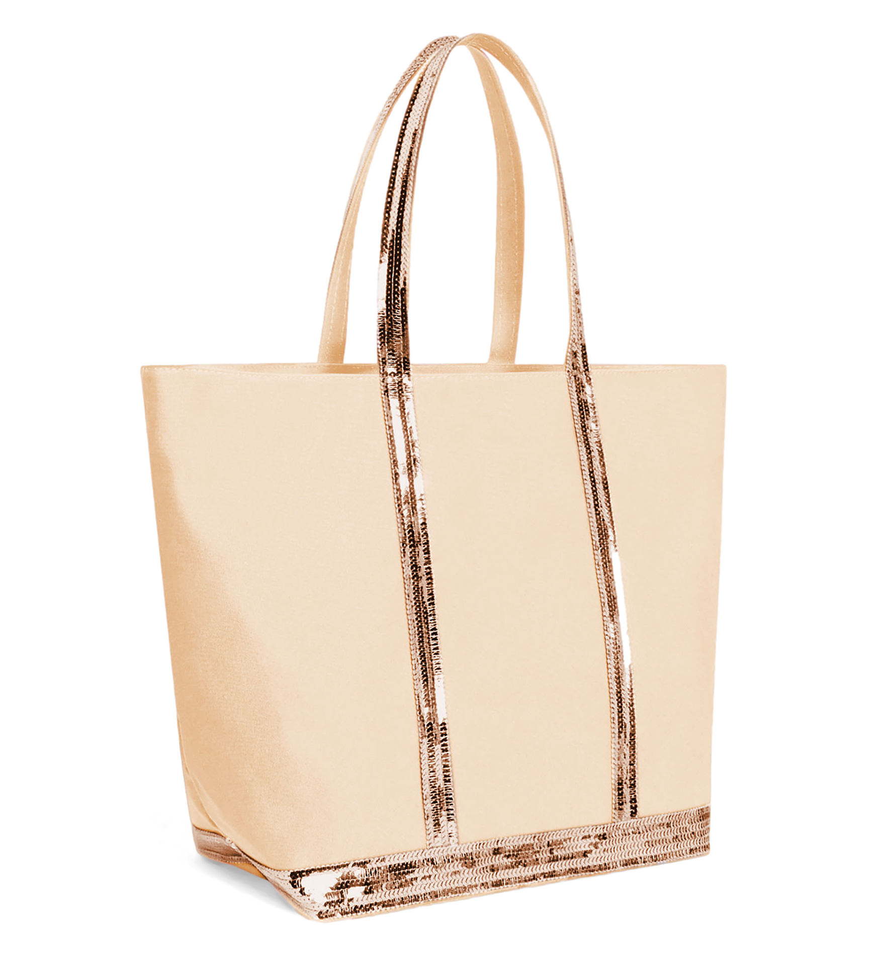 Cabas L à sequins en toile de coton| Beige