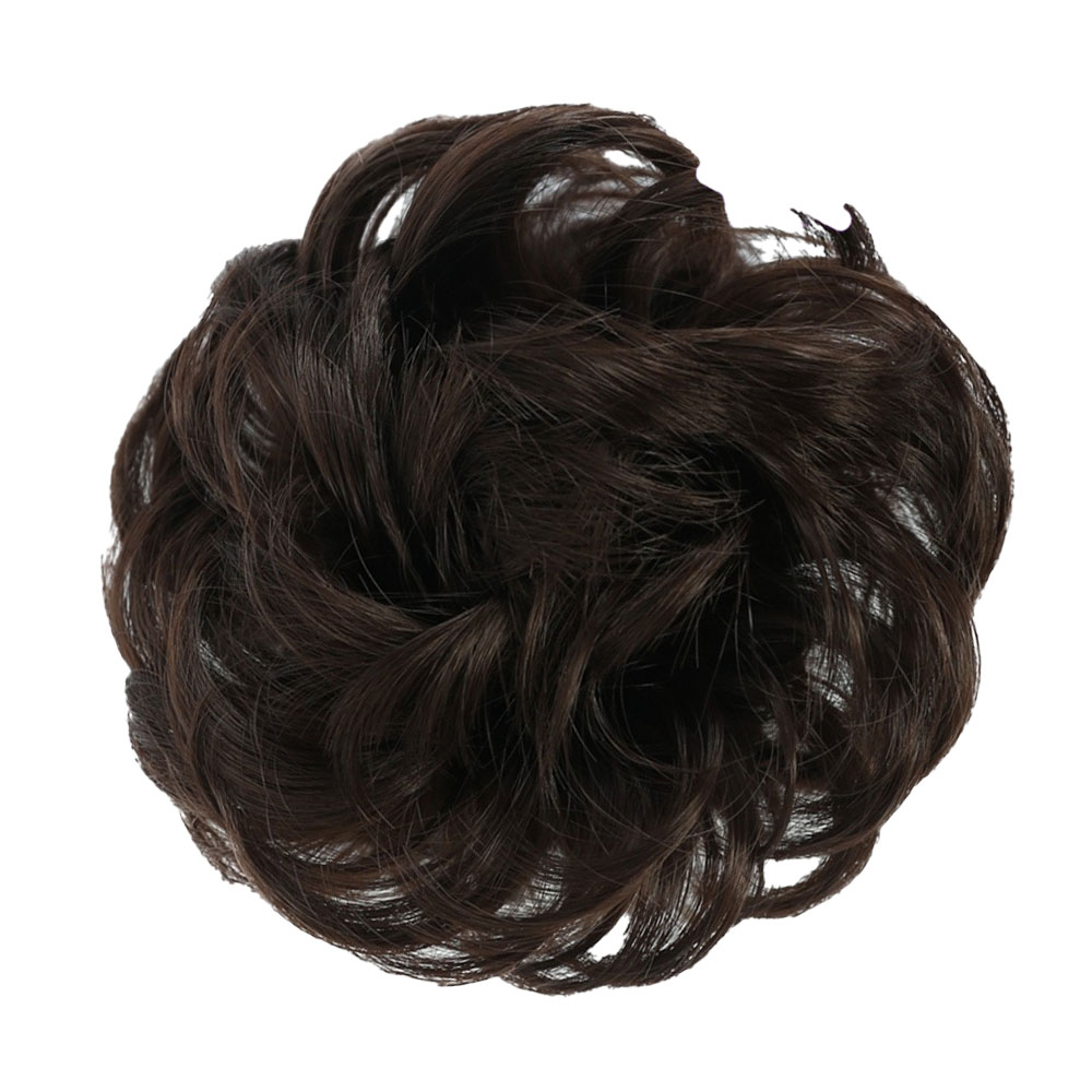 (Ø15cm) Kunsthaar Donut Haargummi Extensions Curly Band - Schwarz / Braun