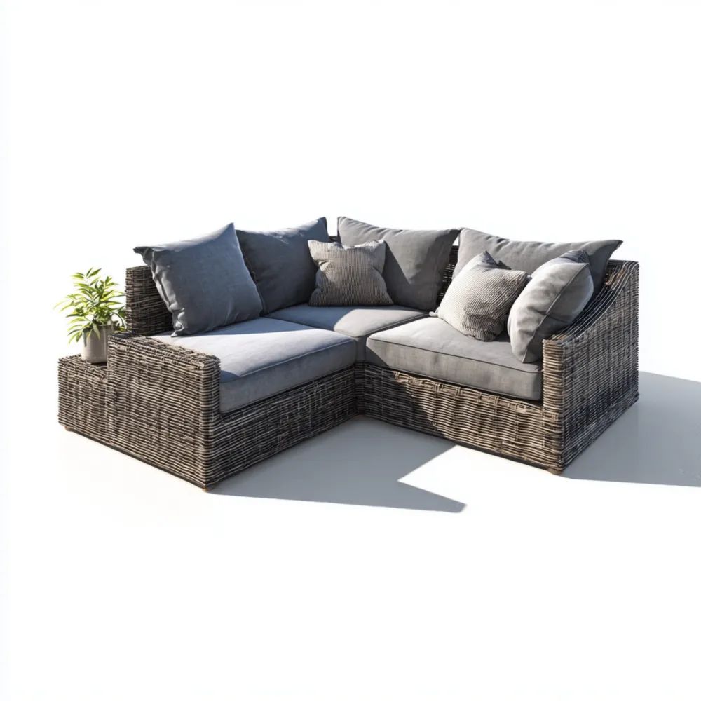 Garten-Ecksofa Rattan 200x200x80 cm – Grau – Modernes Design