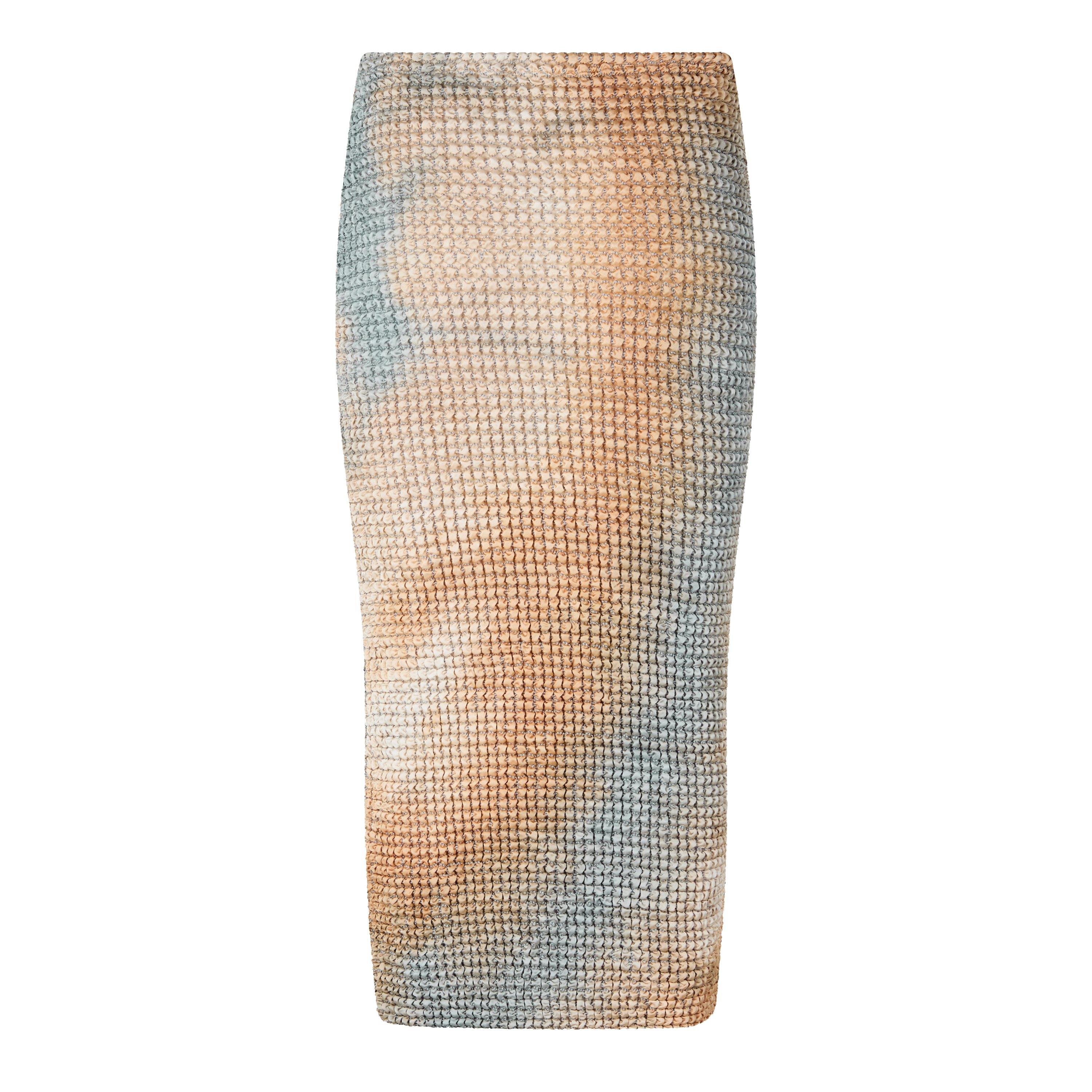 Off White Smocked Tie Dye Pencil Skirt