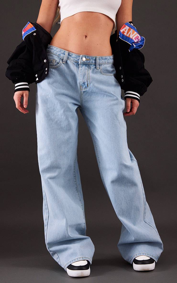 Light Blue Wash Jean Taille Basse Coupe Large
