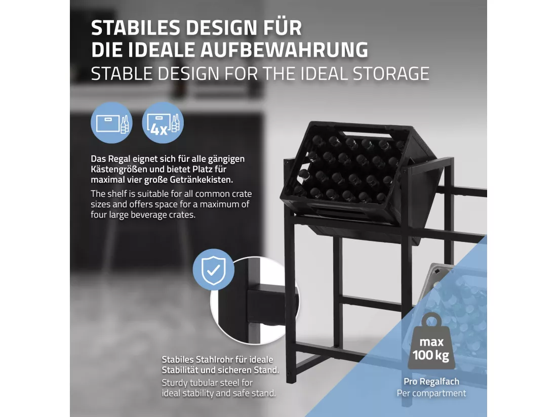 Étagère de rangement pour 4 caisses de boissons 91x31x75,5cm en acier anthracite