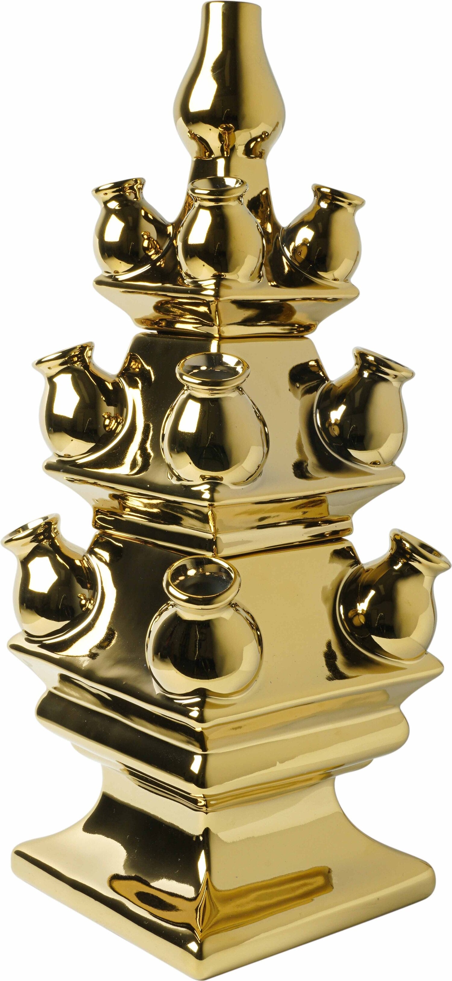 Heinen Delfts Blauw tulpenvaas goud D 15,5 H 40 cm