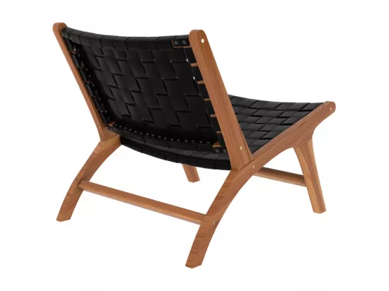 Fauteuil en teck et cuir tréssé noir - Kuna