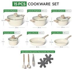Just Perfecto 15 Delige Pannensets Inductie - Pannenset Met Deksel Voor Alle Warmtebronnen - Pannen Zonder PFOA - PFAS