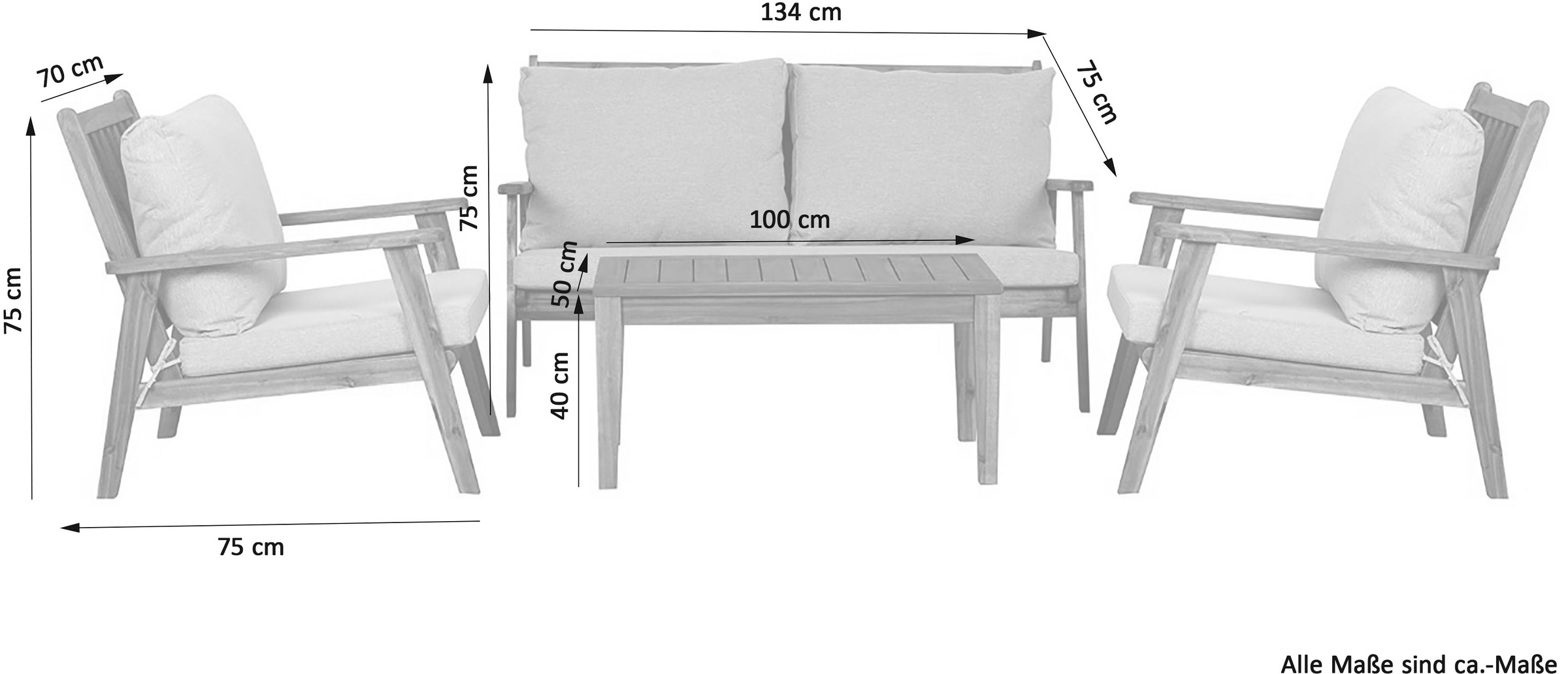 byLIVING Gartenlounge-Set »LA PALMA« Set, Lounge -Set, Gartenmöbel-Set, FSC®-zertifiziertes Massivholz, 11 Stk. tlg. aus massivem Akazienholz mit gemütlichen Sitz- und Rückenkissen