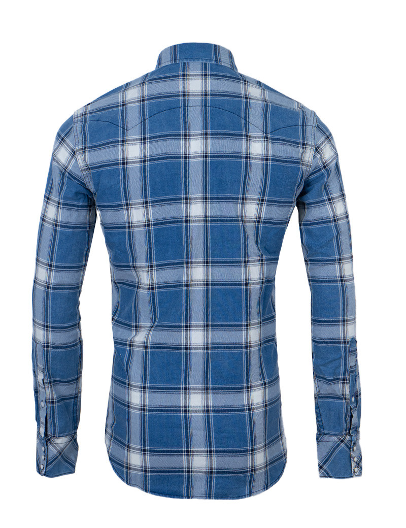 REPLAY CHEMISE HOMME DENIM BI-COLORE BLEU À CARREAUX