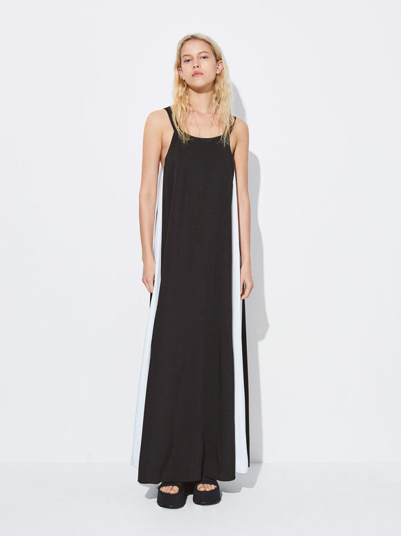 Vestido Maxi Color Block - Preto