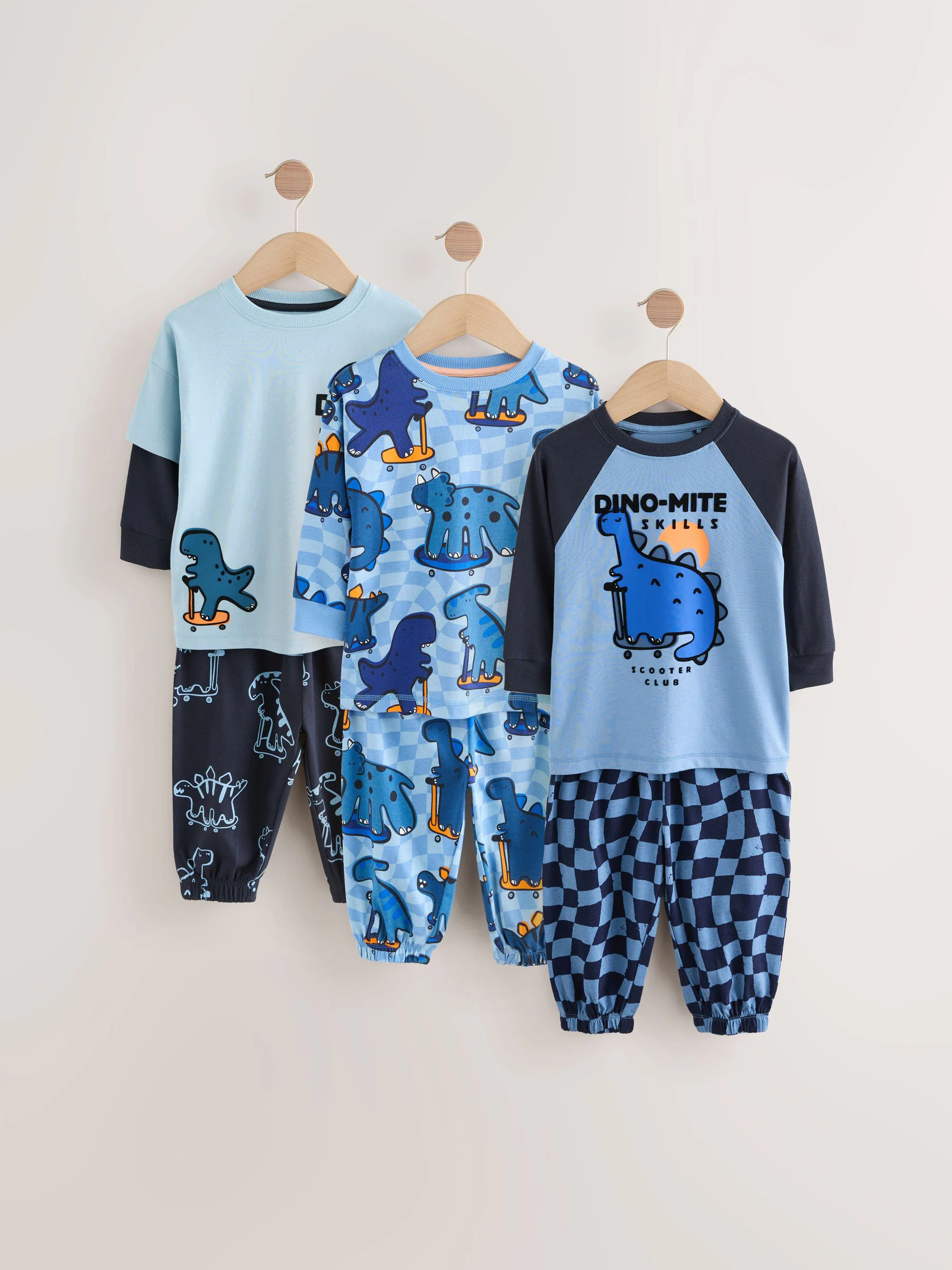 Oranje/marineblauwe met dinosaurusprint - Verpakking van 3 oversized pyjama's 3 (9mnd -10jr)