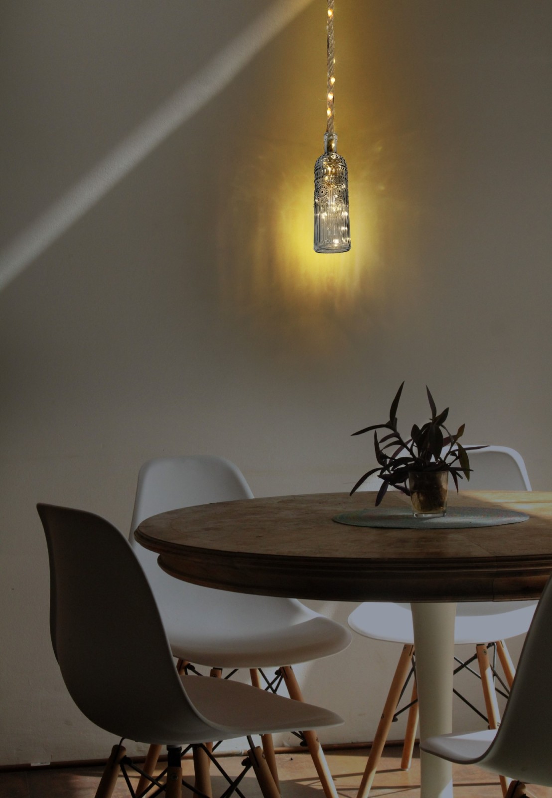 LED-Lichterkette - Hanfseil - Glas - 174 cm