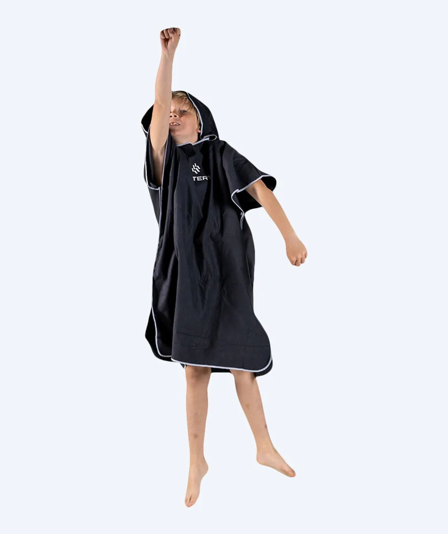 Watery badeponcho til junior - Microfiber - Sort