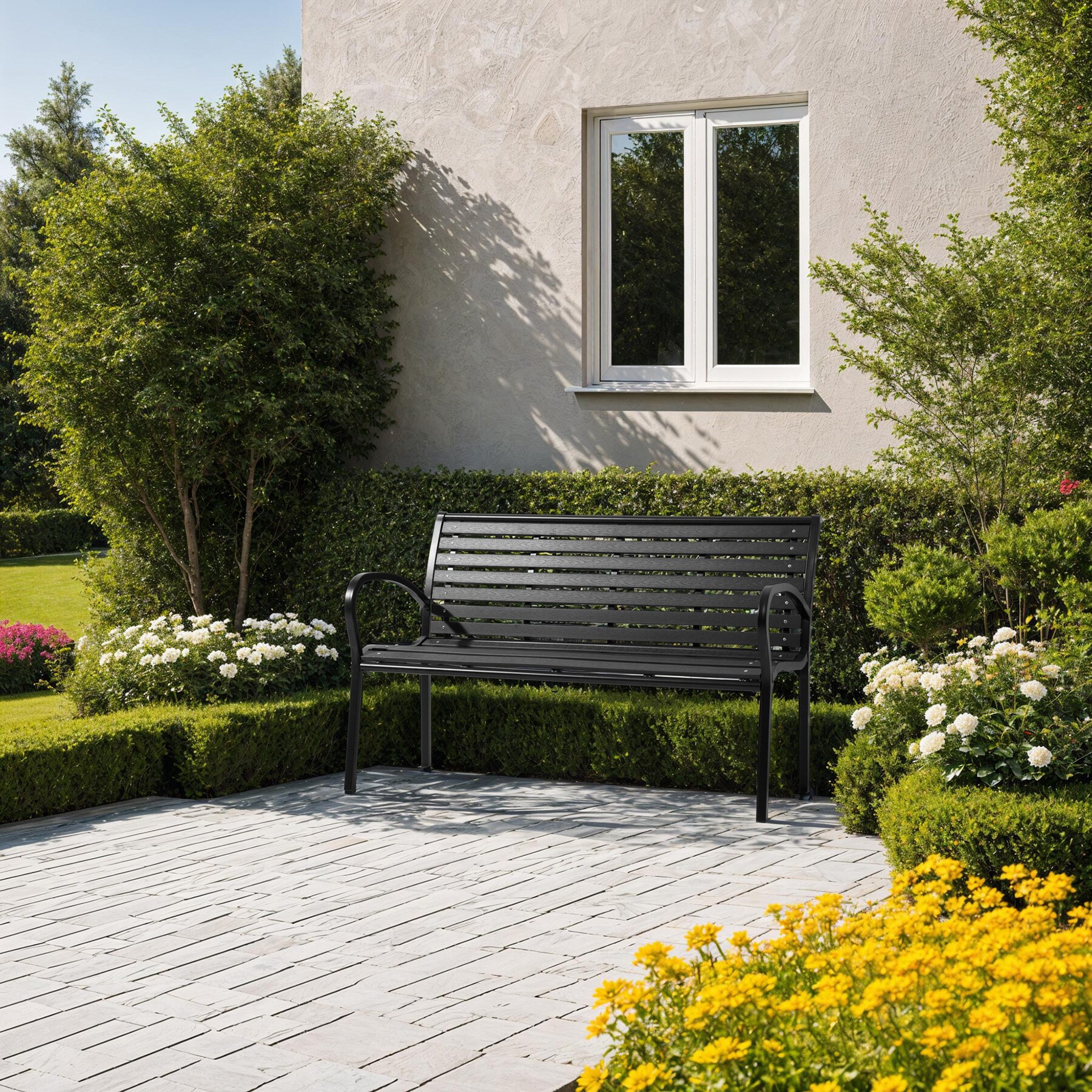 tectake® Gartenbank, 3-Sitzer, wetterfest, 126 x 62 x 81,5 cm