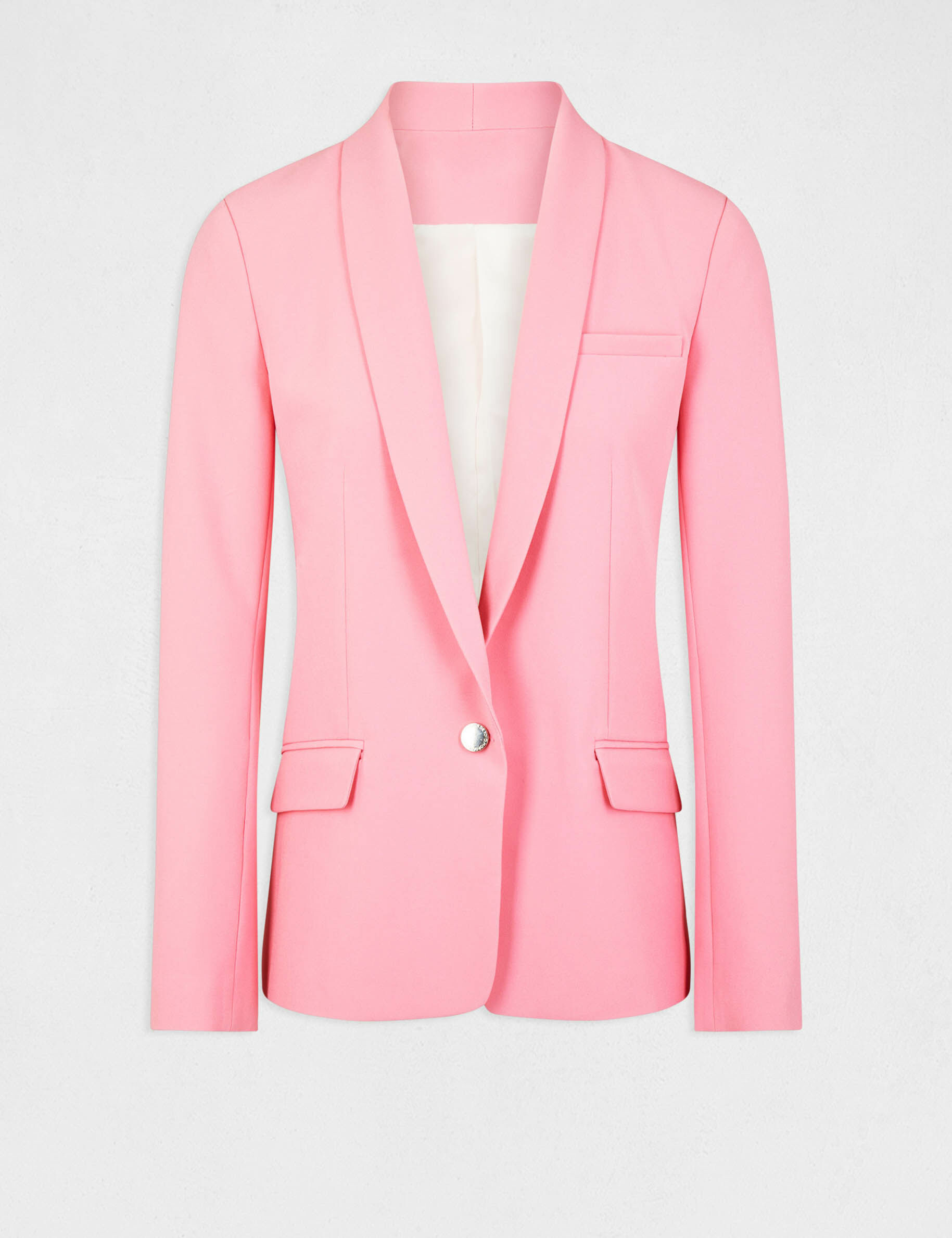 Veste tailleur droite avec col châle rose clair femme - rose_clair