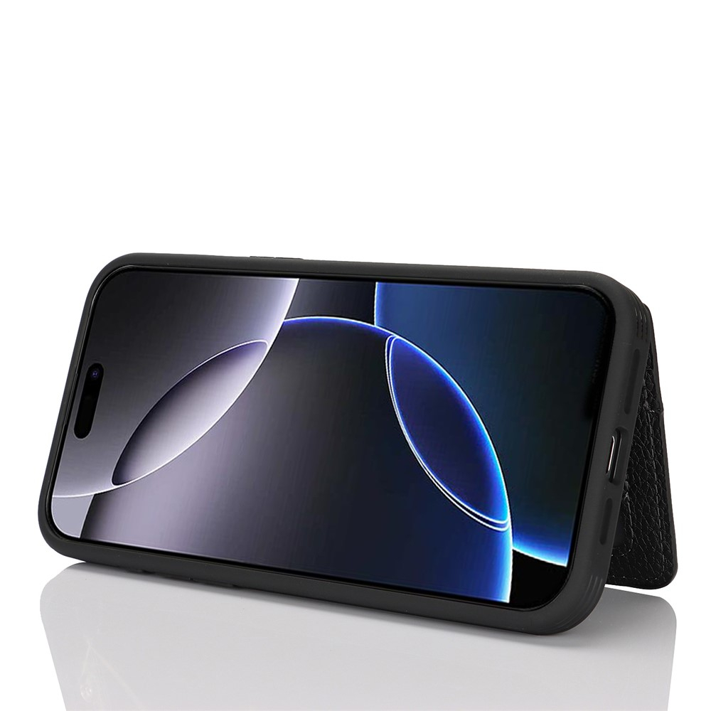 iPhone 16 Pro Max Leder Hülle mit Münzfach und Kartenfächer   Finger Griff Halterung - Schwarz