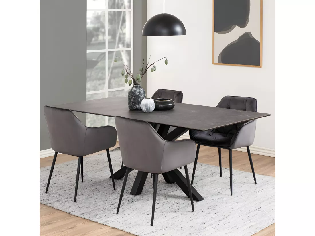 Eurame - Table à manger 8 personnes en céramique et métal - Noir