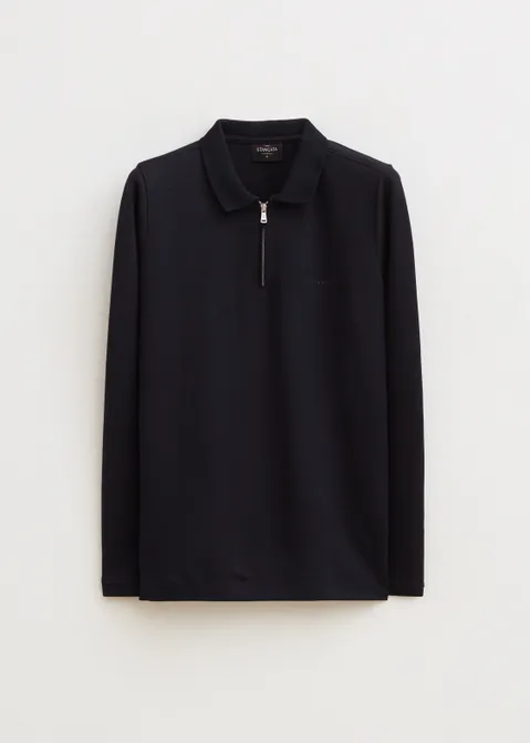 Lange mouwen polo met rits blauw (BLW.D)