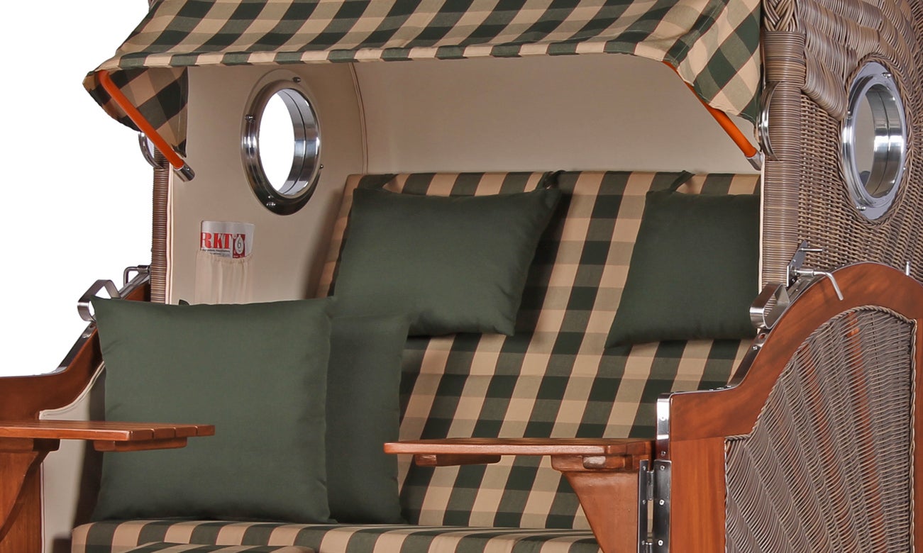 Westerland strandstoel, mahonie, patrijspoort, PE grijs, design 506