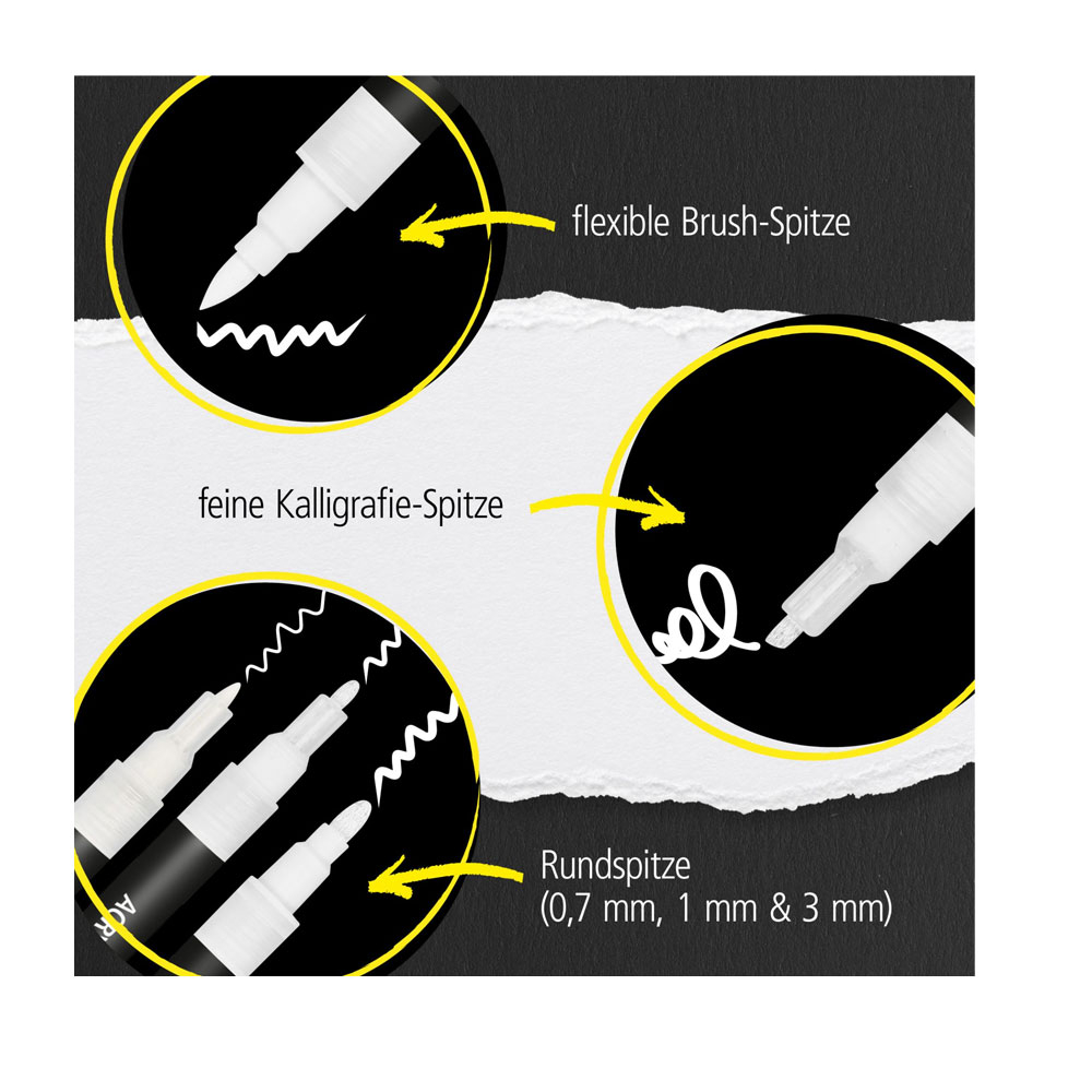 (5er Set) White Lettering Marker Wasserbeständige Acryl Brushpens Mal Stifte (18511) - Weiss