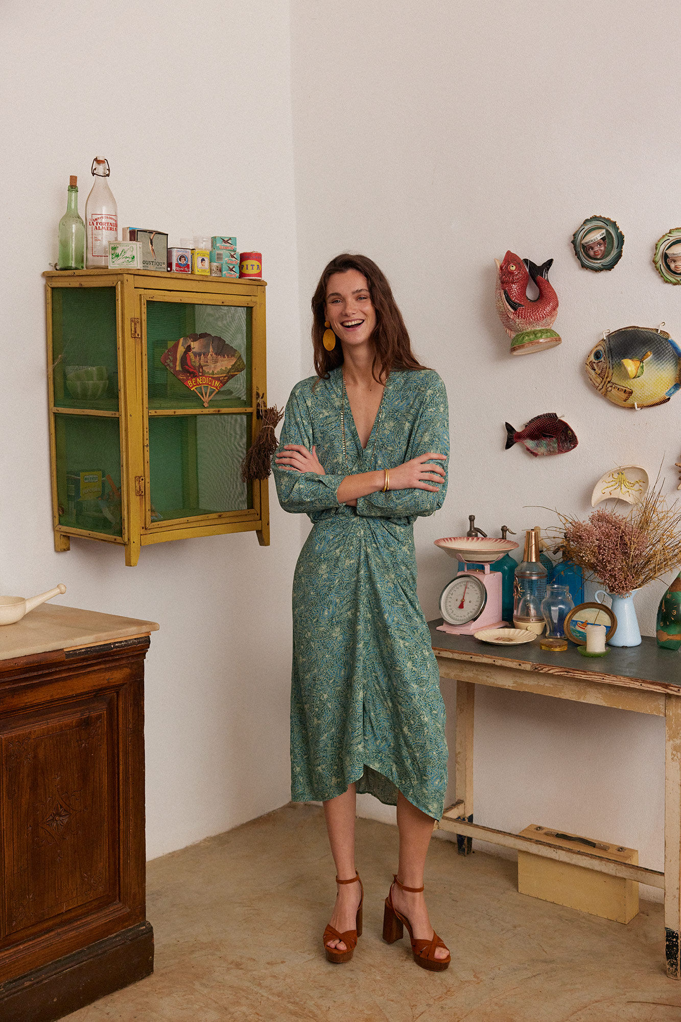 Nora Vestido midi estampado - Verde