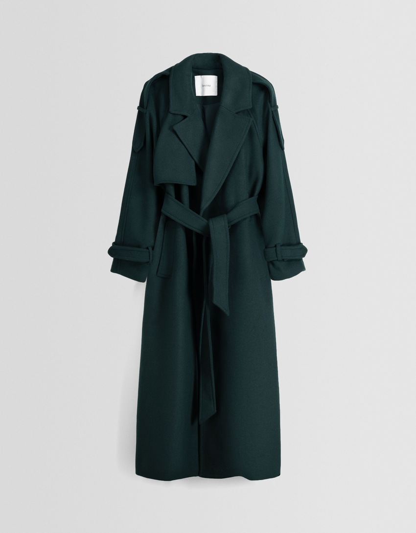 Trench coat em mistura de lã