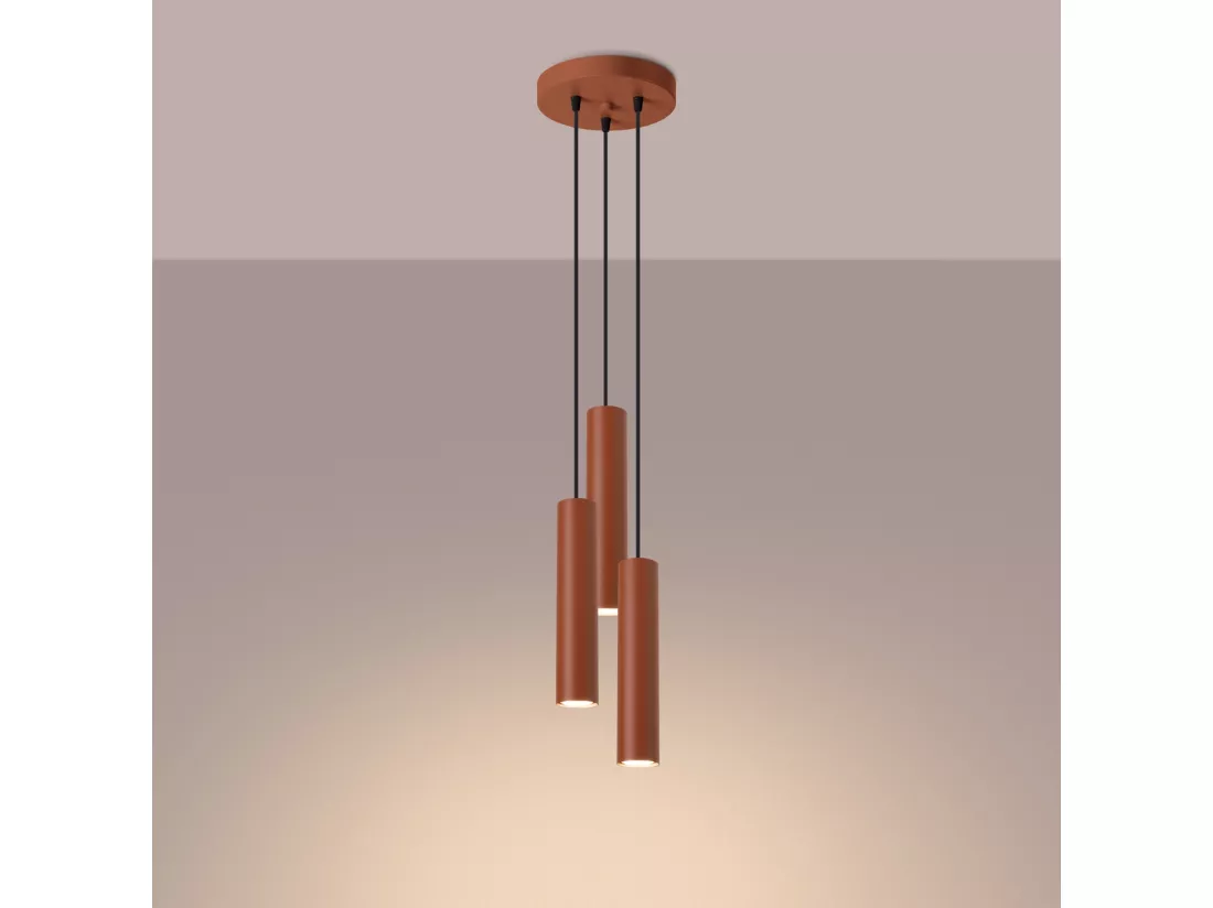 Lampe à suspension Lagos grenier en acier - 3 sources lumineuses - L.19,5 x H.108 cm - ocre rouge