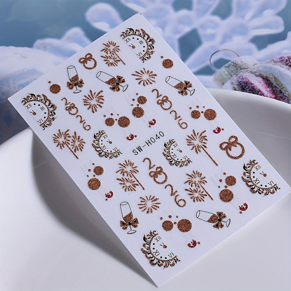 (105-tlg. Set) Nagel Sticker Nail Art Tattoo Selbstklebende Aufkleber Weihnachten / Silvester - Bunt