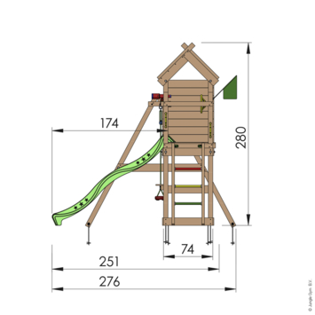 Speeltoestel Jungle Gym Resort met groene glijbaan en dubbele schommel van douglashout
