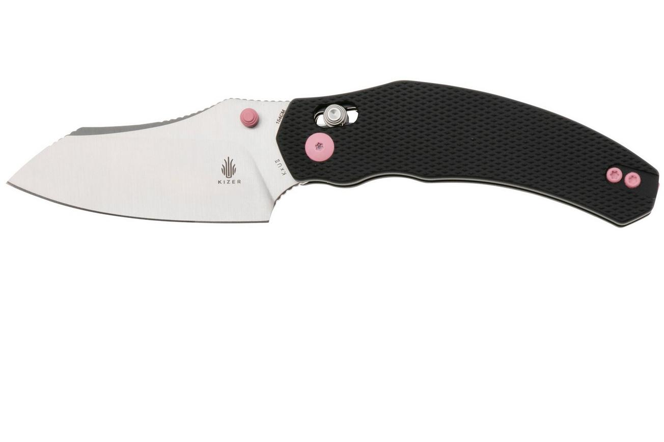 Kizer Vanguard Bulldog V3672C1 Satin 154CM, Black Aluminum Pink Hardware zakmes, O.SHO design