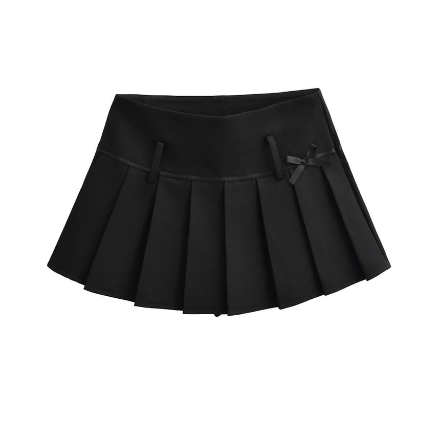Asiris - Mini A-lijn geplooide rok met hoge taille en strikaccent