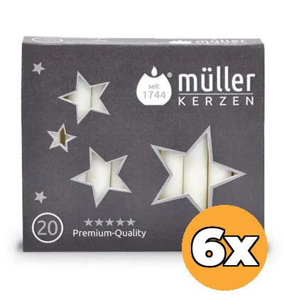 6x Müller Kerzen Kerstboomkaars 120/12 Wit (20 stuks)