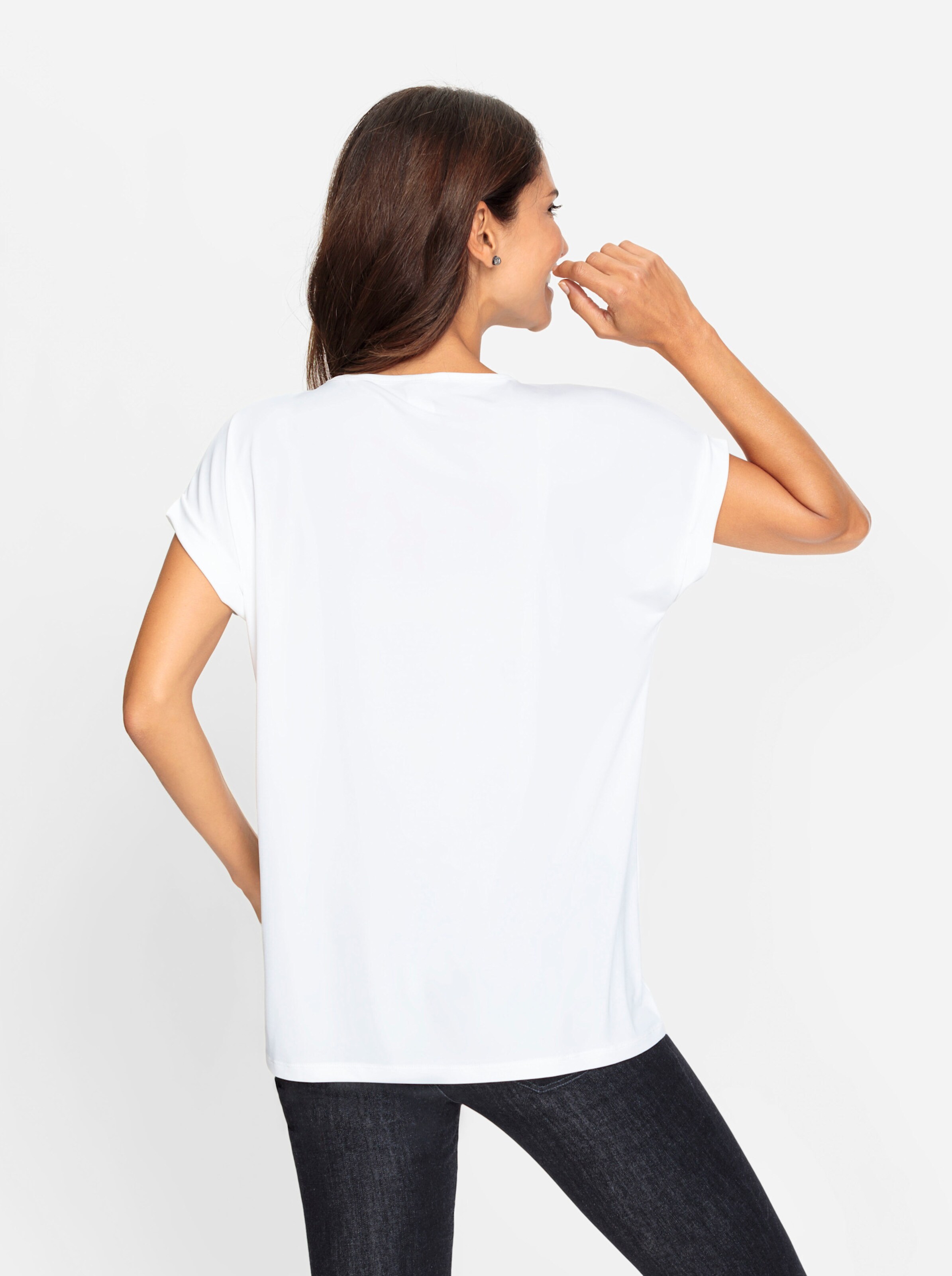 Shirt in weiß-schwarz-bedruckt