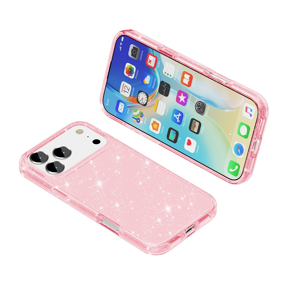iPhone 17 Pro Max Hybrid Hardcase Schutzhülle im Glitzer Design - Pink / Transparent